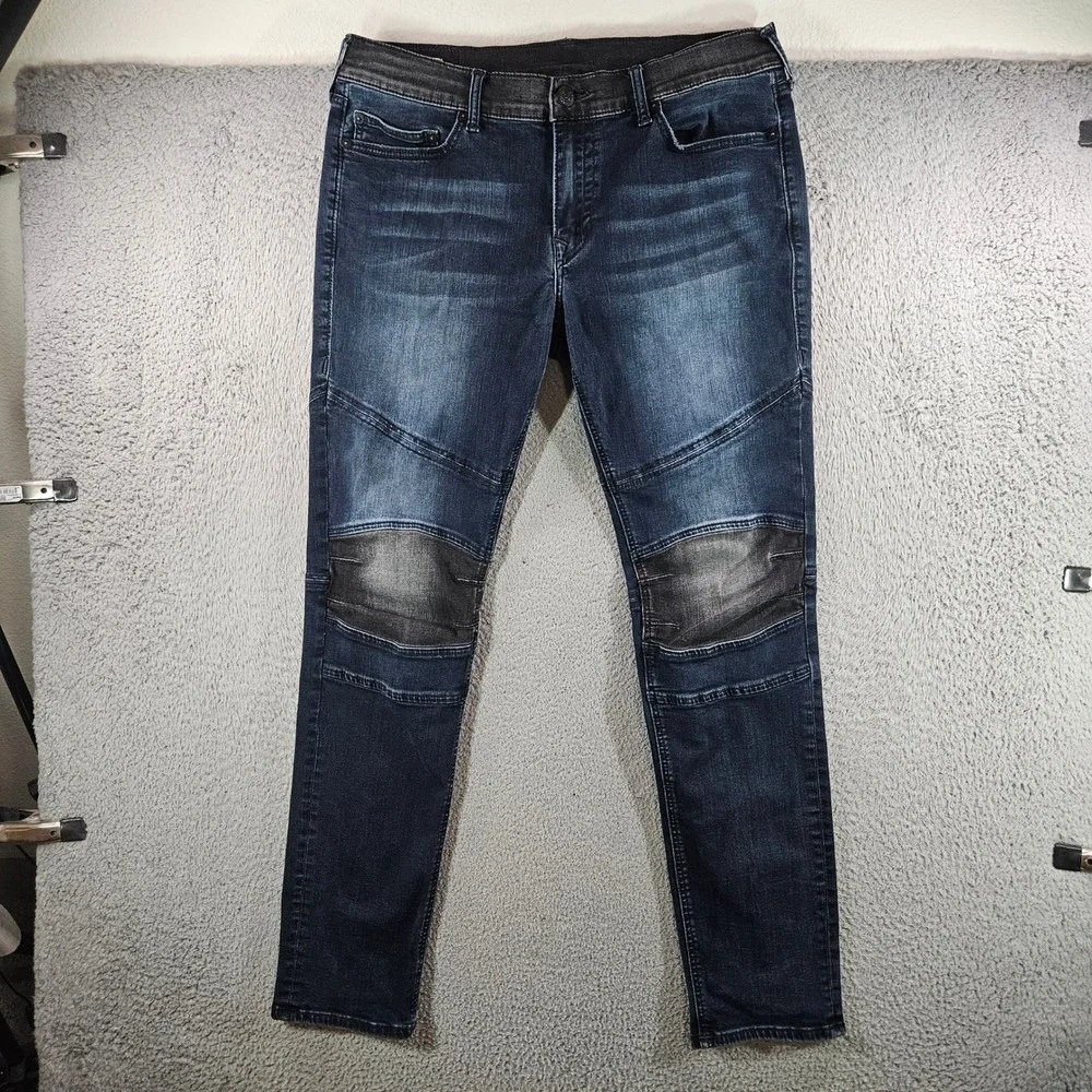 True Religion Rocco Relaxed Skinny Moto Jeans Blue Black 36x33